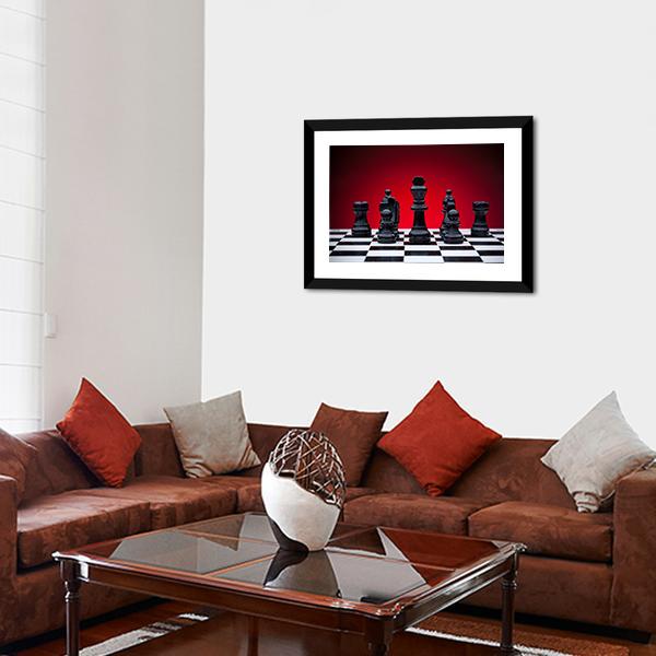 Black Chess Pieces Canvas Wall Art-5 Horizontal-Gallery Wrap-22" x 12"-Tiaracle