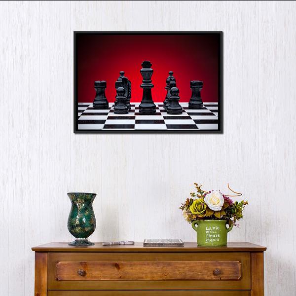 Black Chess Pieces Panoramic Canvas Wall Art-1 Piece-36&quot; x 12&quot;-Tiaracle