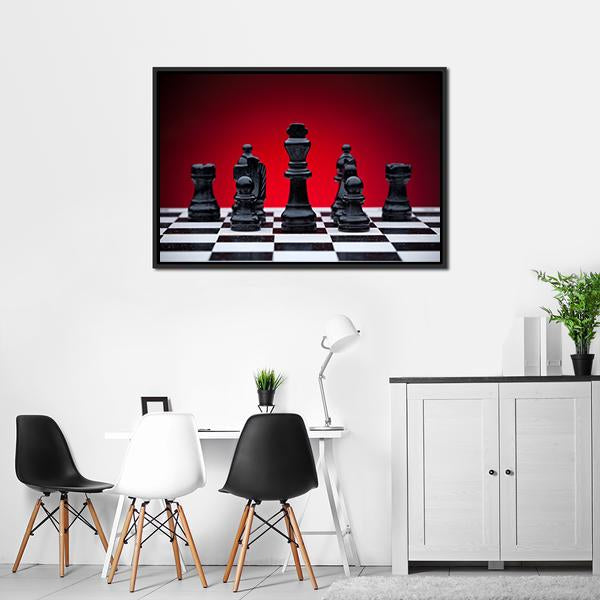Black Chess Pieces Panoramic Canvas Wall Art-1 Piece-36" x 12"-Tiaracle