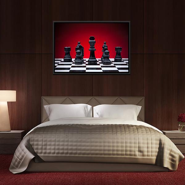Black Chess Pieces Panoramic Canvas Wall Art-1 Piece-36" x 12"-Tiaracle