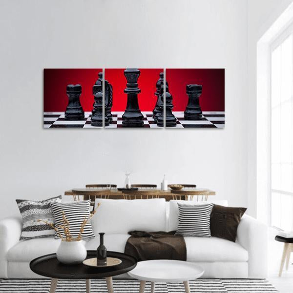 Black Chess Pieces Panoramic Canvas Wall Art-3 Piece-25" x 08"-Tiaracle