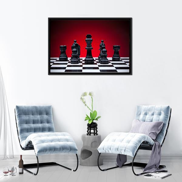 Black Chess Pieces Panoramic Canvas Wall Art-1 Piece-36" x 12"-Tiaracle