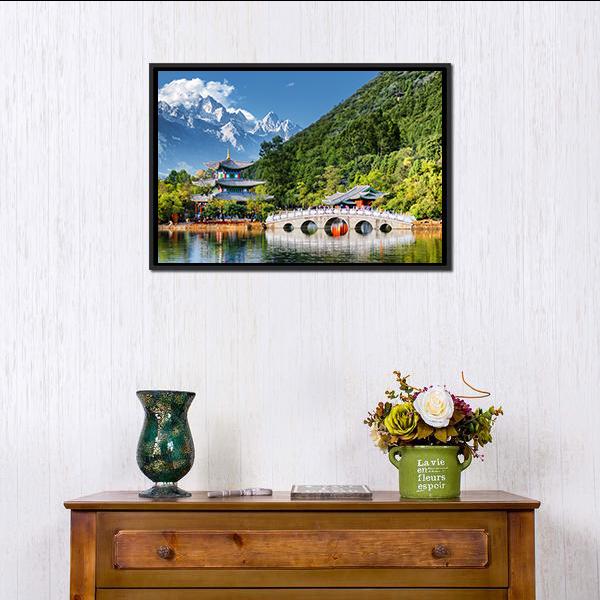 Black Dragon Pool Canvas Wall Art-1 Piece-Floating Frame-24" x 16"-Tiaracle