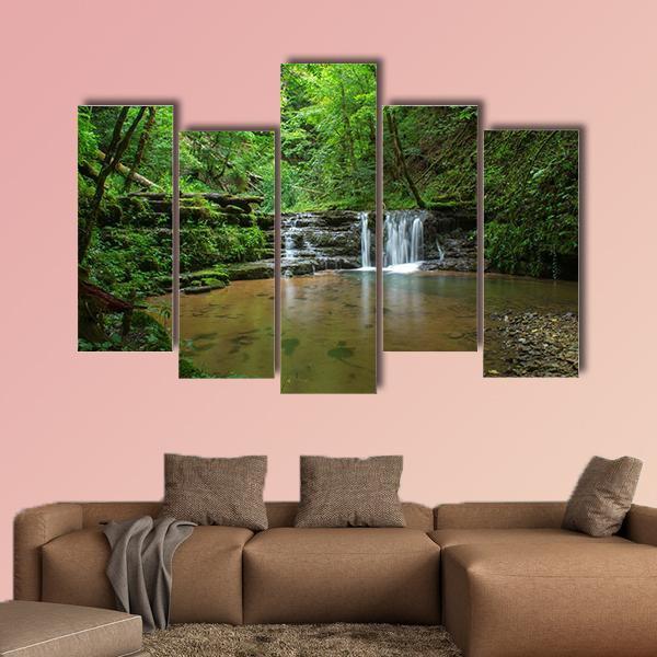 Black Forest Waterfall Germany Canvas Wall Art-5 Pop-Gallery Wrap-47" x 32"-Tiaracle