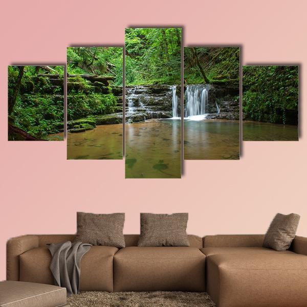 Black Forest Waterfall Germany Canvas Wall Art-5 Star-Gallery Wrap-62" x 32"-Tiaracle