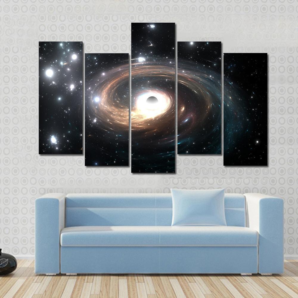 Black Hole In Deep Space Canvas Wall Art-5 Pop-Gallery Wrap-47" x 32"-Tiaracle