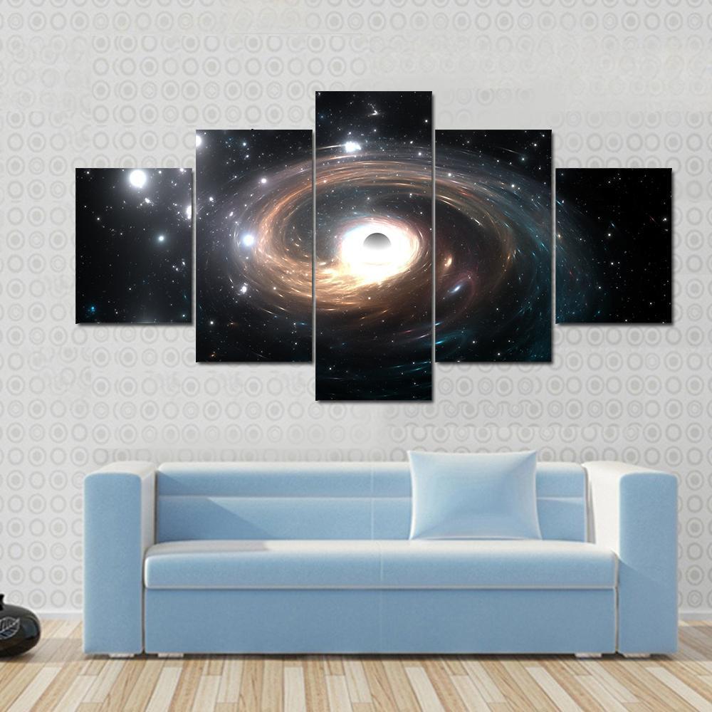 Black Hole In Deep Space Canvas Wall Art-5 Star-Gallery Wrap-62" x 32"-Tiaracle