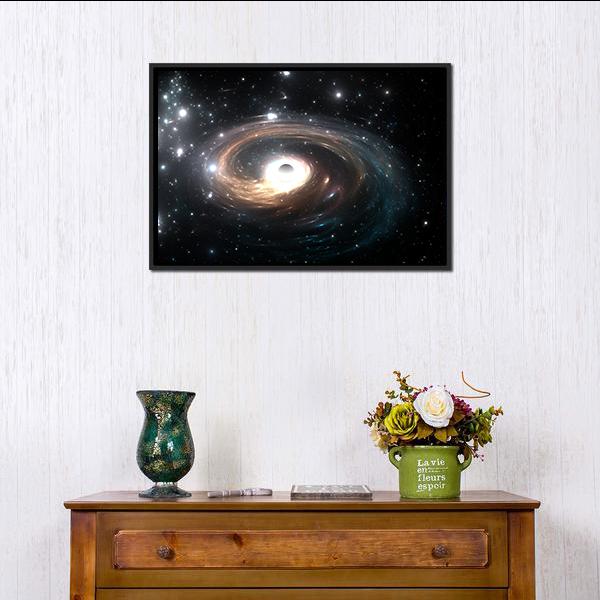 Black Hole In Deep Space Canvas Wall Art-1 Piece-Floating Frame-24" x 16"-Tiaracle