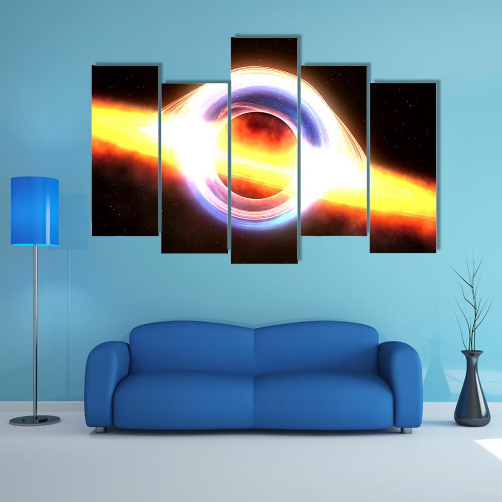 Black Hole In Space Canvas Wall Art-5 Pop-Gallery Wrap-47" x 32"-Tiaracle