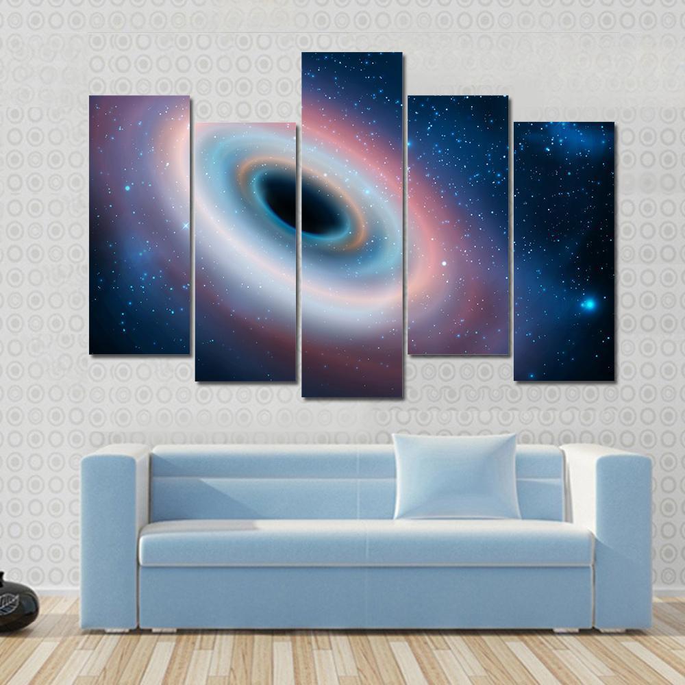 Black Hole In Universe Canvas Wall Art-5 Pop-Gallery Wrap-47" x 32"-Tiaracle