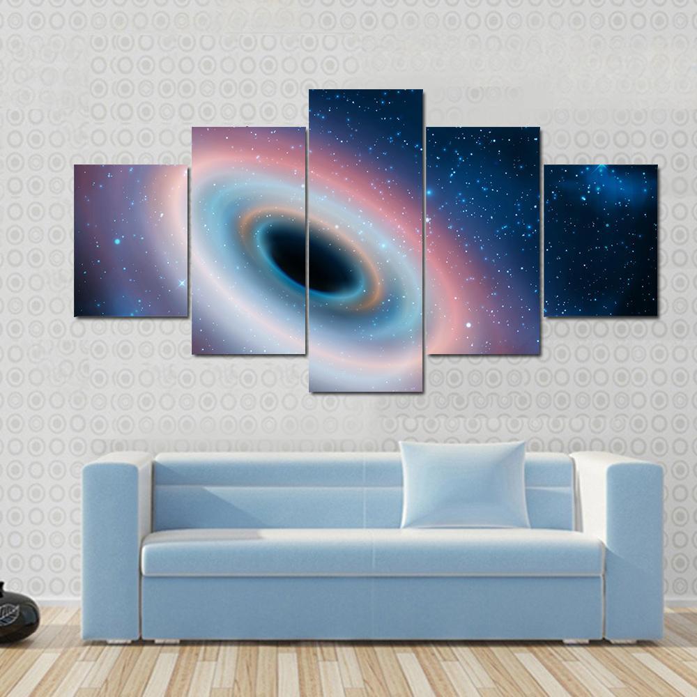 Black Hole In Universe Canvas Wall Art-5 Star-Gallery Wrap-62" x 32"-Tiaracle