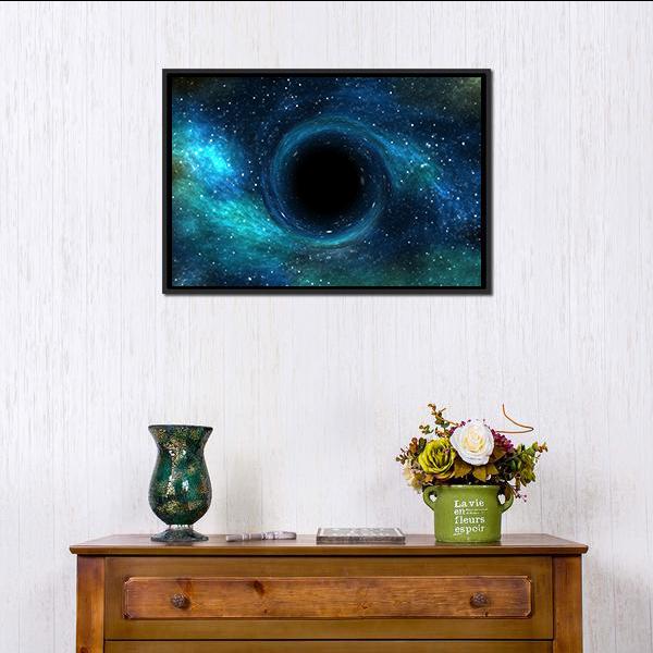 Black Hole Over Star Field Canvas Wall Art-1 Piece-Floating Frame-24" x 16"-Tiaracle