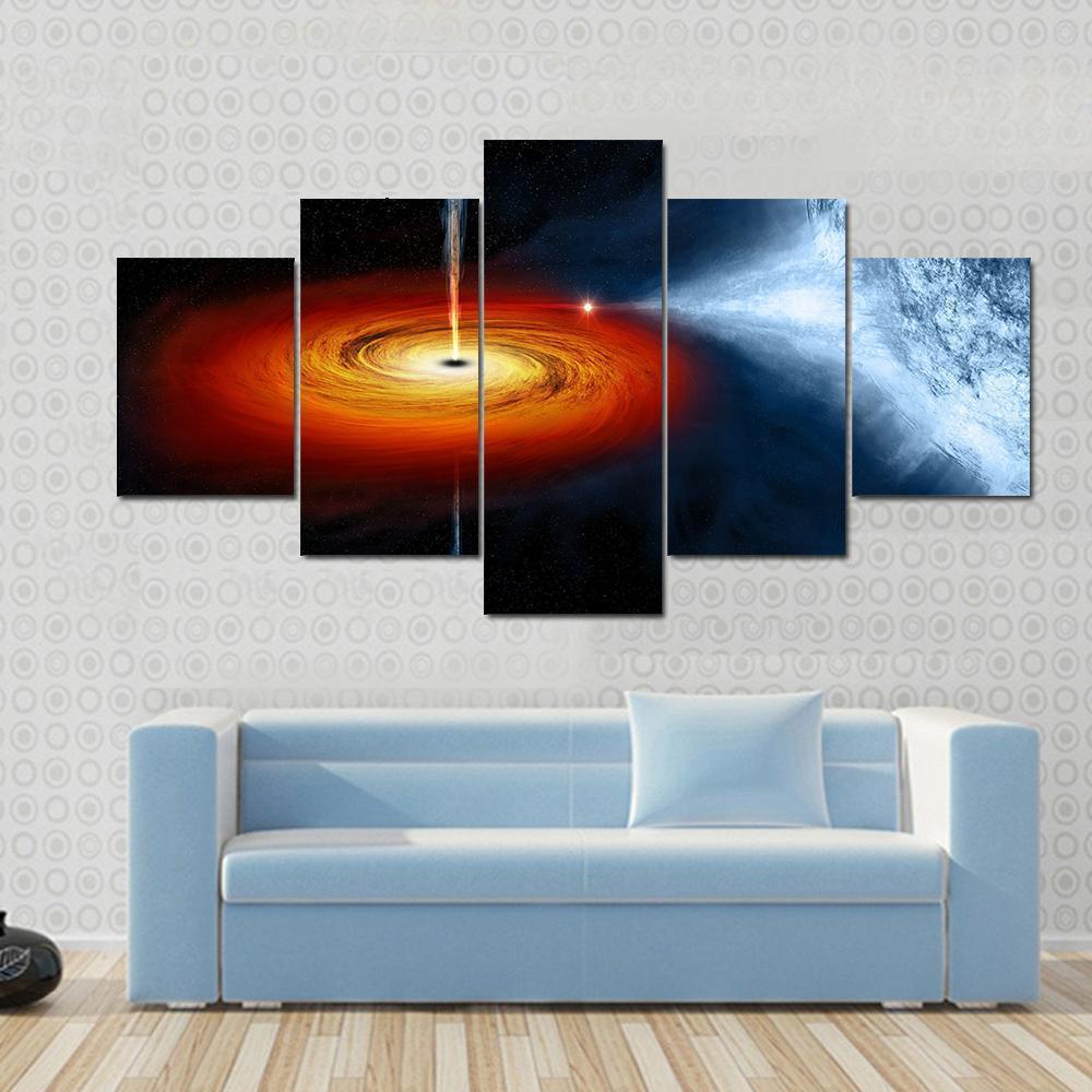 Black Hole Sucking Big White Dwarf Canvas Wall Art-4 Pop-Gallery Wrap-50" x 32"-Tiaracle