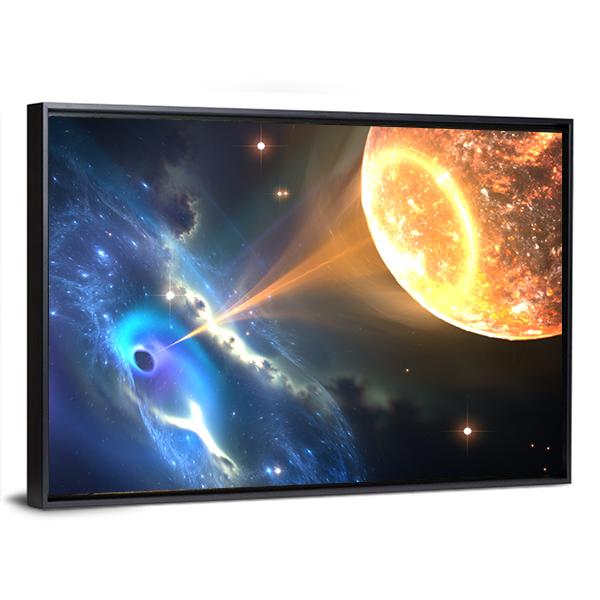 Black Hole Sucking Nearest Star Canvas Wall Art-5 Horizontal-Gallery Wrap-22" x 12"-Tiaracle