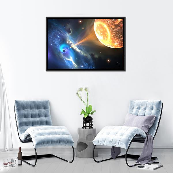 Black Hole Sucking Nearest Star Canvas Wall Art-5 Horizontal-Gallery Wrap-22" x 12"-Tiaracle