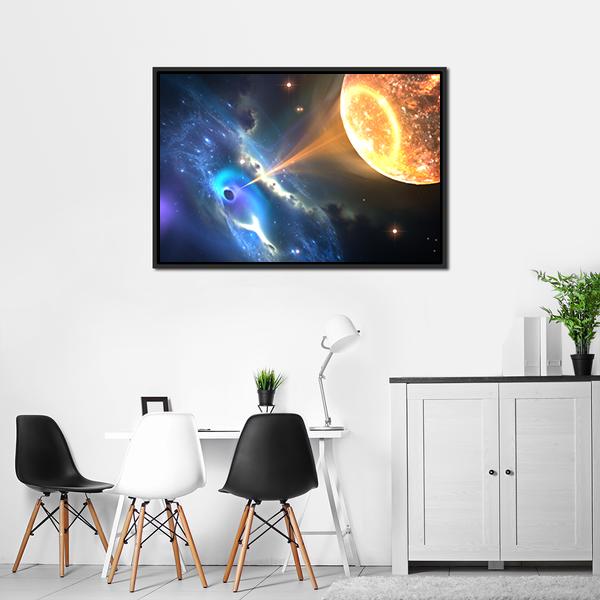 Black Hole Sucking Nearest Star Canvas Wall Art-5 Horizontal-Gallery Wrap-22" x 12"-Tiaracle