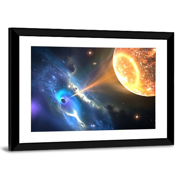 Black Hole Sucking Nearest Star Canvas Wall Art-5 Horizontal-Gallery Wrap-22" x 12"-Tiaracle