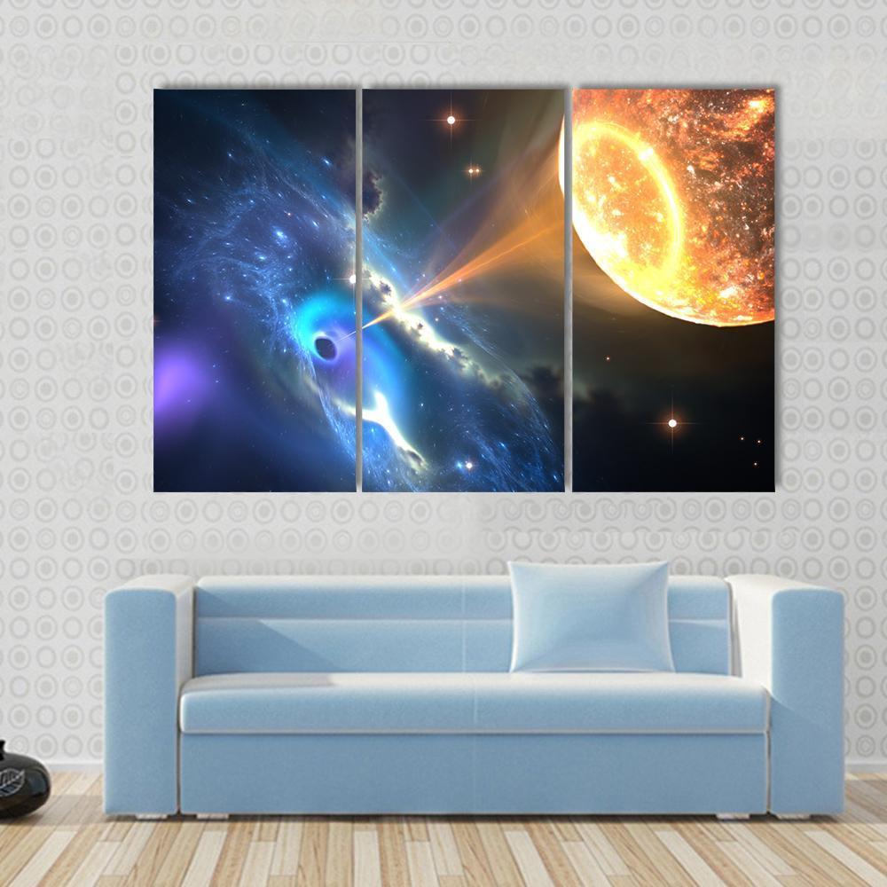 Black Hole Sucking Nearest Star Canvas Wall Art-3 Horizontal-Gallery Wrap-37" x 24"-Tiaracle