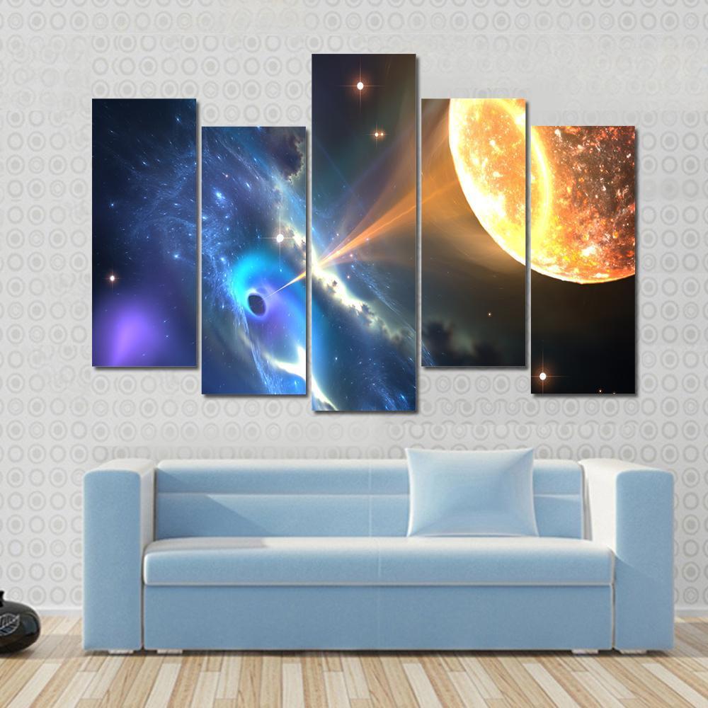 Black Hole Sucking Nearest Star Canvas Wall Art-5 Pop-Gallery Wrap-47" x 32"-Tiaracle
