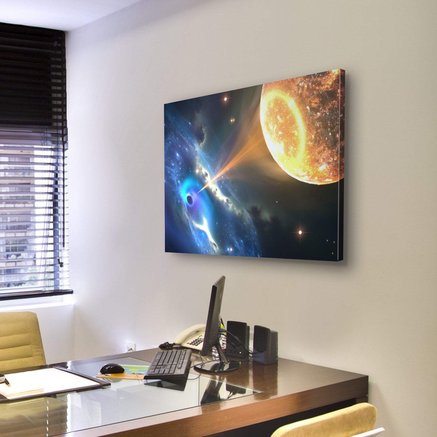 Black Hole Sucking Nearest Star Canvas Wall Art-3 Horizontal-Gallery Wrap-37" x 24"-Tiaracle