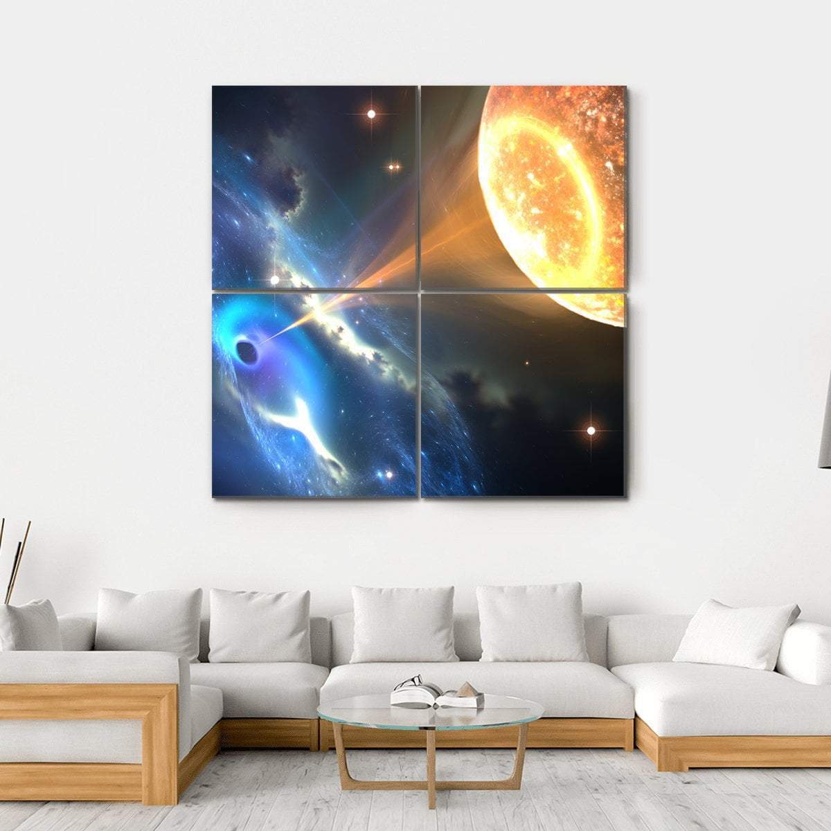 Black Hole Sucking Nearest Star Canvas Wall Art-4 Square-Gallery Wrap-17" x 17"-Tiaracle