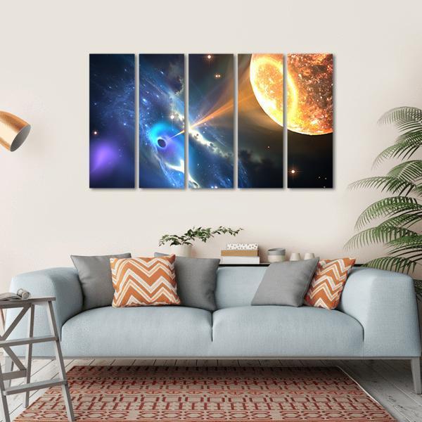 Black Hole Sucking Nearest Star Canvas Wall Art-5 Horizontal-Gallery Wrap-22" x 12"-Tiaracle