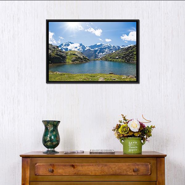 Black Lake Italy Canvas Wall Art-1 Piece-Floating Frame-24" x 16"-Tiaracle