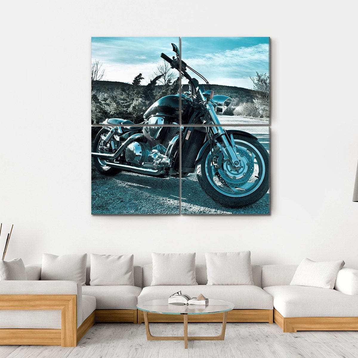 Black Powerful Chopper Canvas Wall Art-4 Square-Gallery Wrap-17" x 17"-Tiaracle
