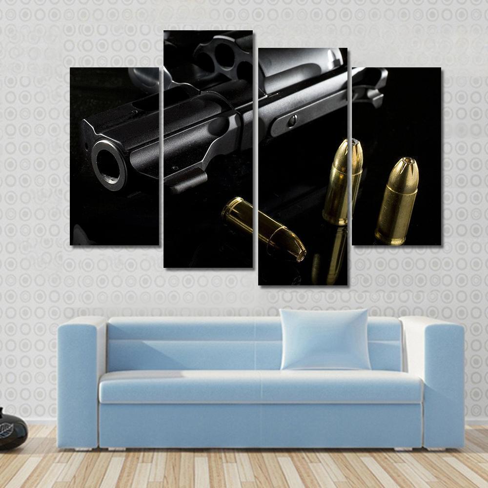 Black Revolver With Ammo Canvas Wall Art-4 Pop-Gallery Wrap-50" x 32"-Tiaracle
