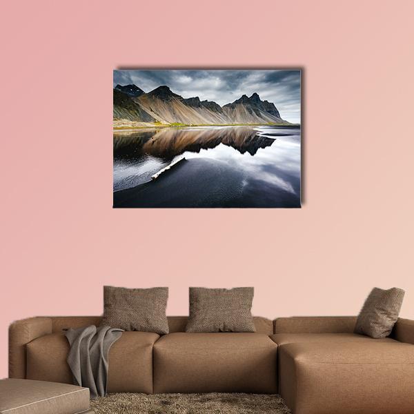 Beach With Wet Black Sand Canvas Wall Art-1 Piece-Gallery Wrap-48" x 32"-Tiaracle