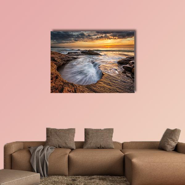 Black Sea Coast, Bulgaria Canvas Wall Art in brown, orange and blue, single panel hung on a wall
