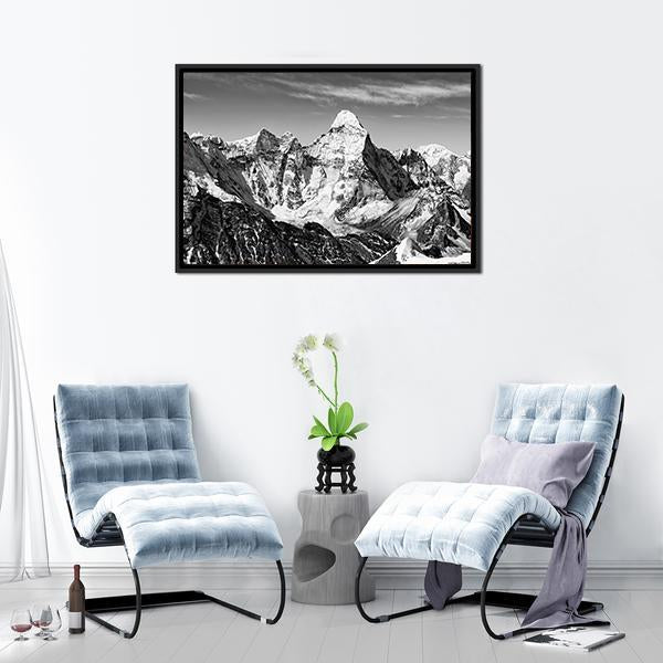 Black & White Ama Dablam Canvas Wall Art-5 Horizontal-Gallery Wrap-22" x 12"-Tiaracle