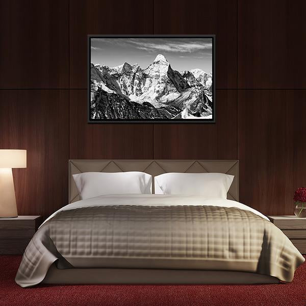 Black & White Ama Dablam Canvas Wall Art-5 Horizontal-Gallery Wrap-22" x 12"-Tiaracle