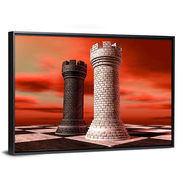 Black & White Castle Chess Piece Canvas Wall Art-5 Horizontal-Gallery Wrap-22" x 12"-Tiaracle