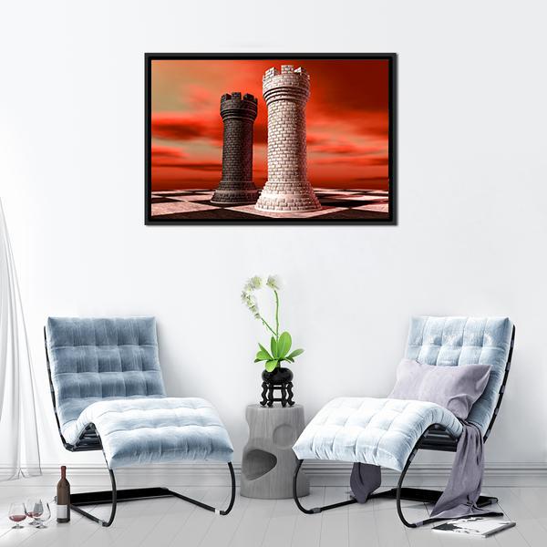 Black & White Castle Chess Piece Canvas Wall Art-5 Horizontal-Gallery Wrap-22" x 12"-Tiaracle