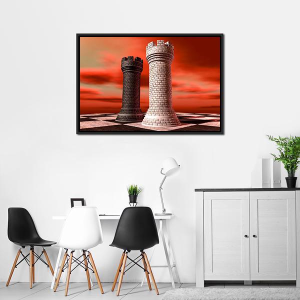 Black & White Castle Chess Piece Canvas Wall Art-5 Horizontal-Gallery Wrap-22" x 12"-Tiaracle