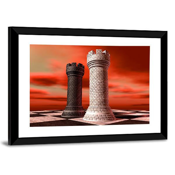 Black & White Castle Chess Piece Canvas Wall Art-5 Horizontal-Gallery Wrap-22" x 12"-Tiaracle