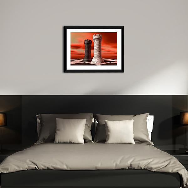 Black & White Castle Chess Piece Canvas Wall Art-5 Horizontal-Gallery Wrap-22" x 12"-Tiaracle
