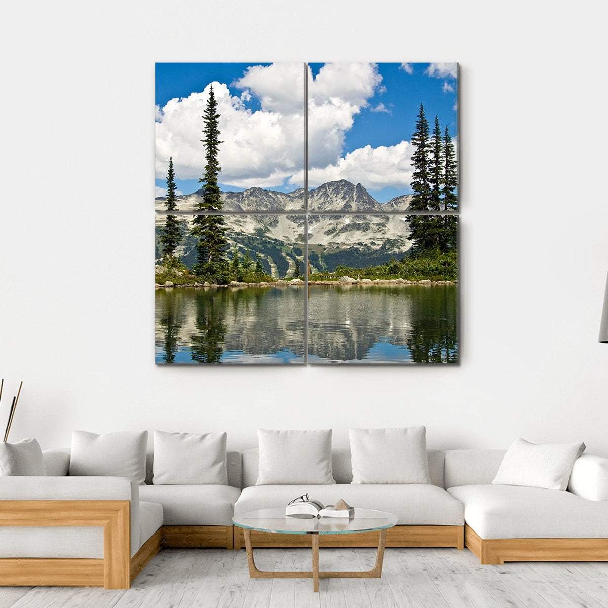 Blackcomb Mountain Reflecting off Harmony Lake Canvas Wall Art-4 Square-Gallery Wrap-17" x 17"-Tiaracle