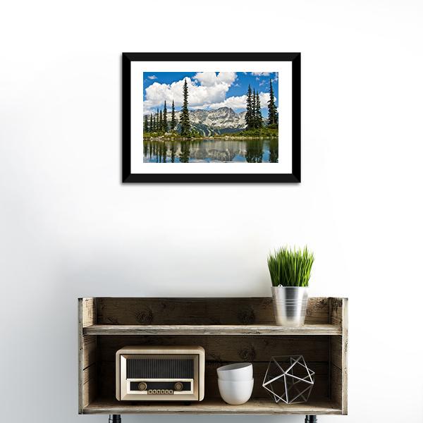 Blackcomb Mountain Reflecting off Harmony Lake Canvas Wall Art-1 Piece-Framed Print-20" x 16"-Tiaracle