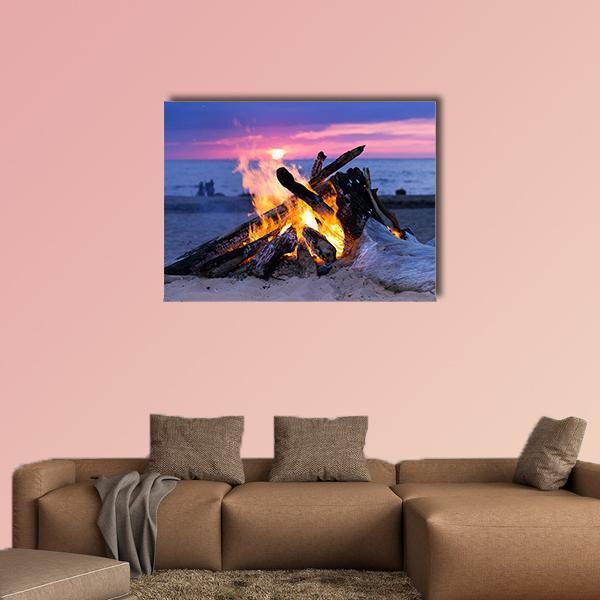 Bonfire On Beach Canvas Wall Art-4 Pop-Gallery Wrap-50" x 32"-Tiaracle