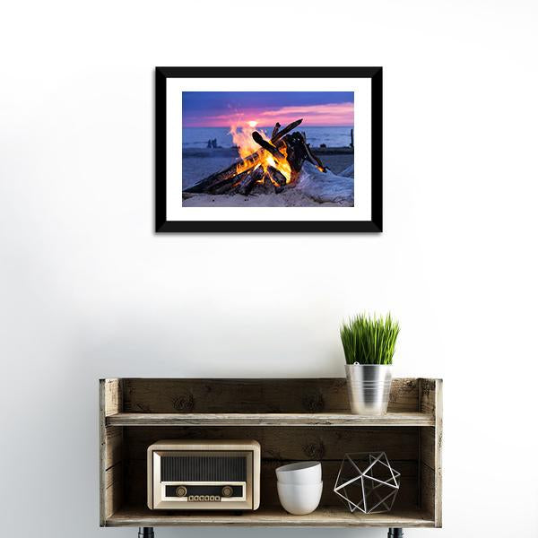 Bonfire On Beach Canvas Wall Art-1 Piece-Framed Print-20" x 16"-Tiaracle