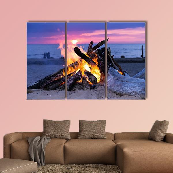 Bonfire On Beach Canvas Wall Art-3 Horizontal-Gallery Wrap-25" x 16"-Tiaracle
