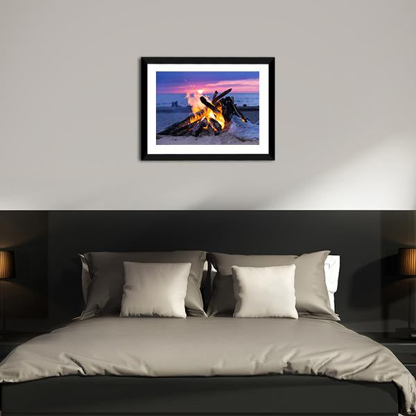 Bonfire On Beach Canvas Wall Art-3 Horizontal-Gallery Wrap-25" x 16"-Tiaracle