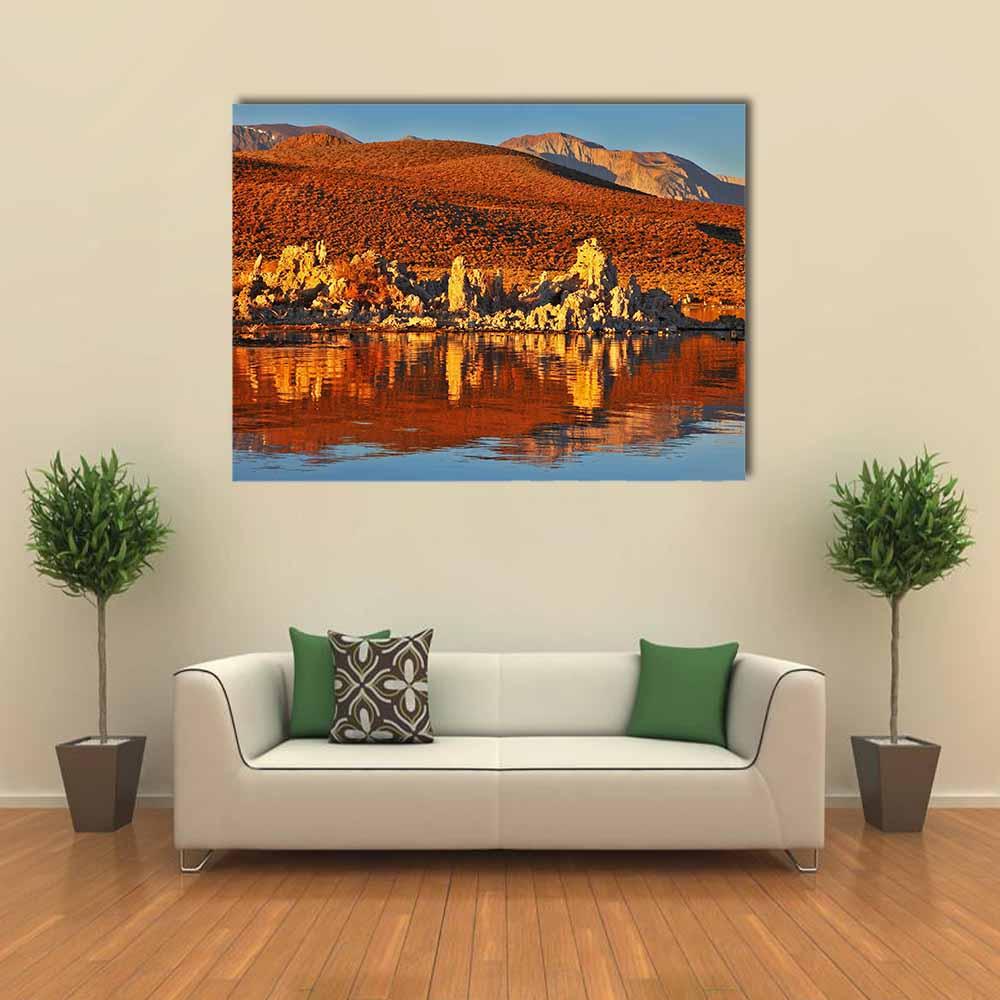 Orange Sunset At Mono Lake Canvas Wall Art-1 Piece-Gallery Wrap-36" x 24"-Tiaracle