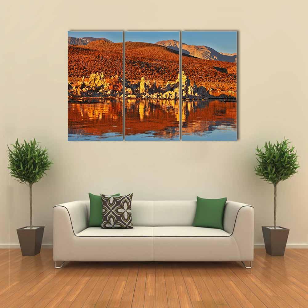 Orange Sunset At Mono Lake Canvas Wall Art-3 Horizontal-Gallery Wrap-25" x 16"-Tiaracle