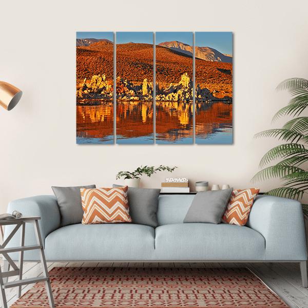 Orange Sunset At Mono Lake Canvas Wall Art-4 Horizontal-Gallery Wrap-34" x 24"-Tiaracle