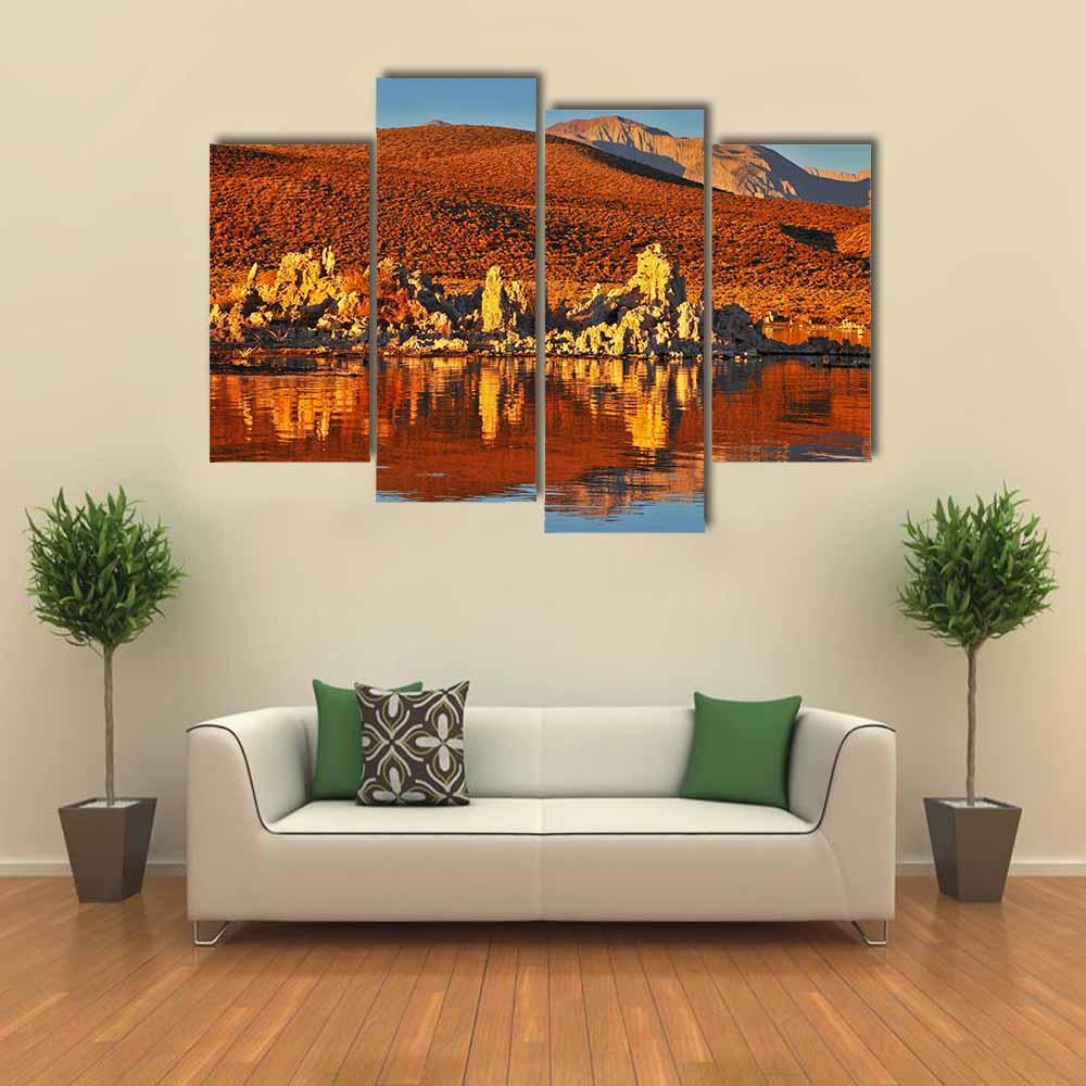 Orange Sunset At Mono Lake Canvas Wall Art-4 Pop-Gallery Wrap-34" x 20"-Tiaracle