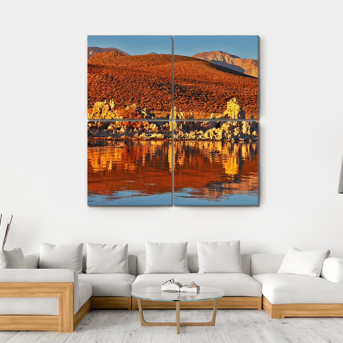 Orange Sunset At Mono Lake Canvas Wall Art-4 Square-Gallery Wrap-17" x 17"-Tiaracle