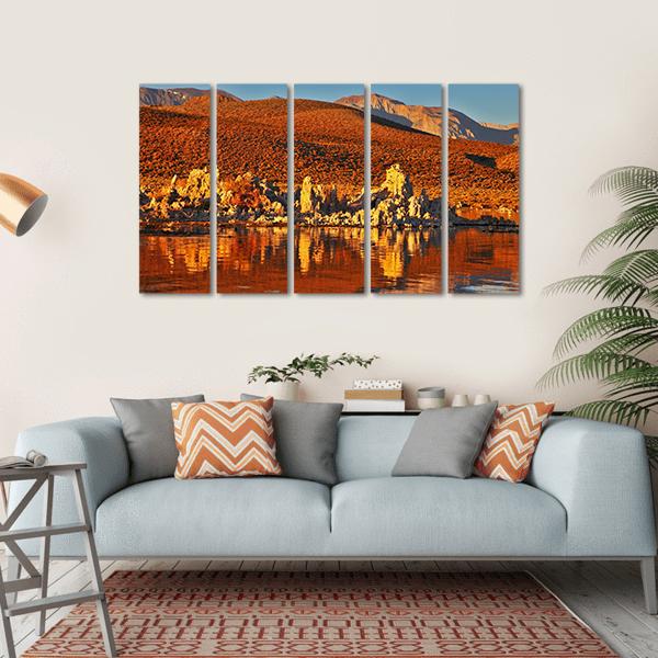 Orange Sunset At Mono Lake Canvas Wall Art-5 Horizontal-Gallery Wrap-22" x 12"-Tiaracle